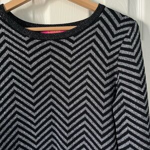 Catherine Malandrino Black and Silver Chevron Mini Sweater Dress